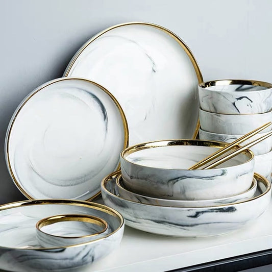 Ceramic Marble Dinner Plates Set