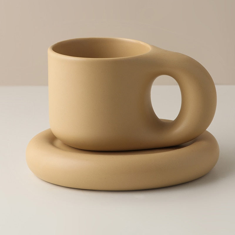 Fat Handle Mug and Oval Saucer